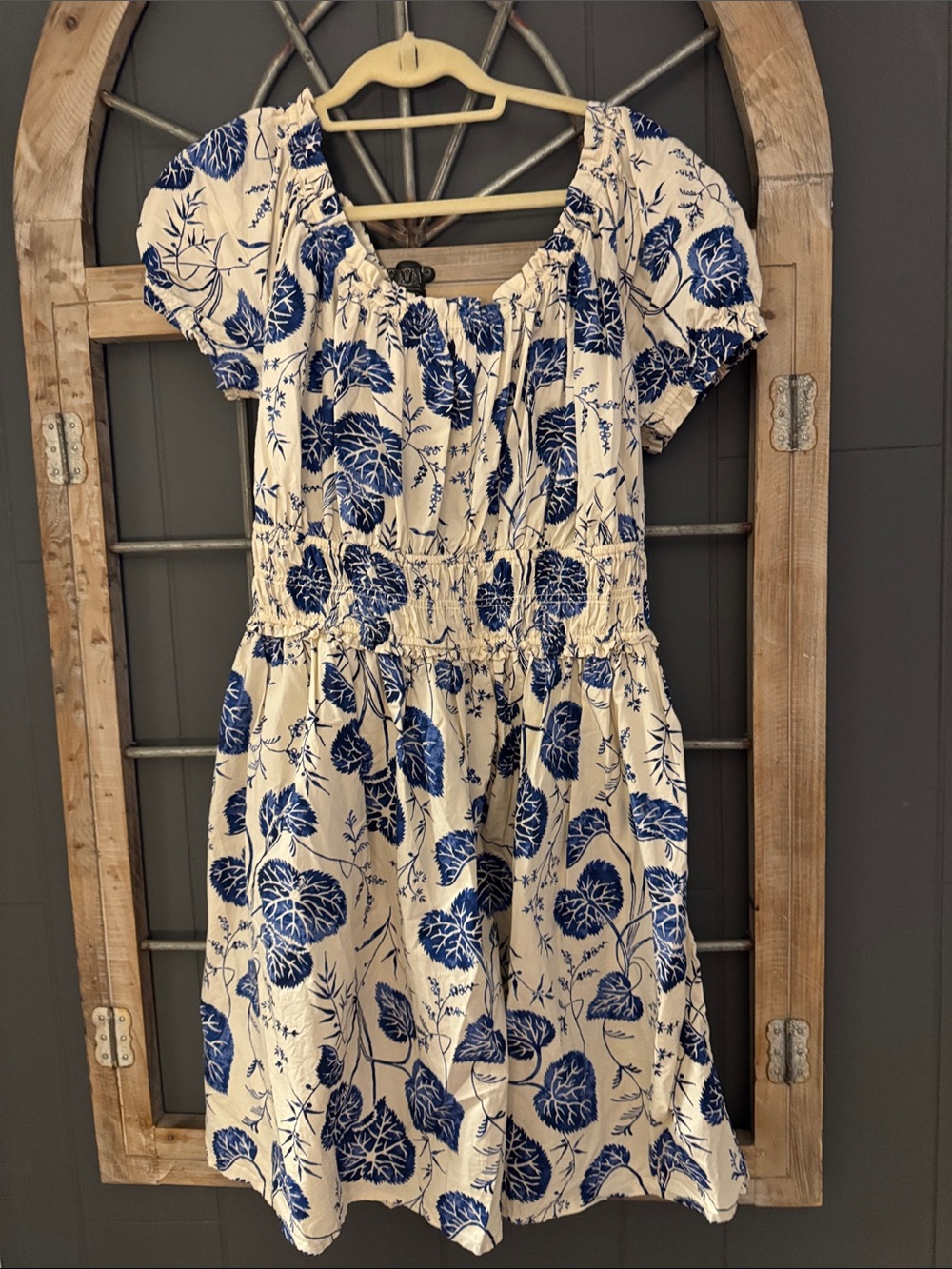 Time and Tru Cream Dress with Blue Floral Print